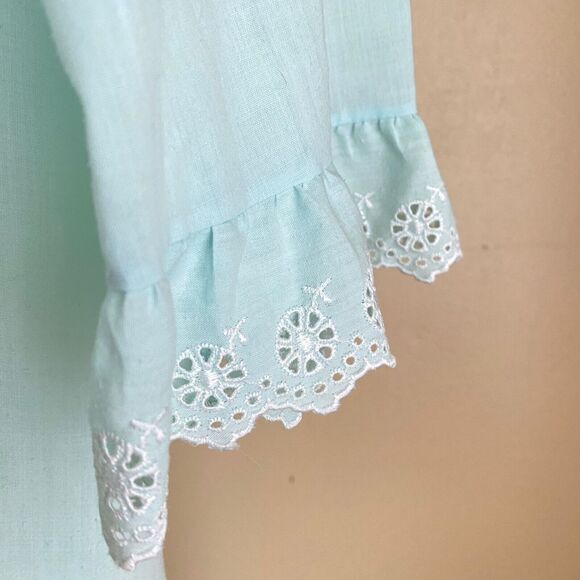 VTG Victorian Medieval Nightgown L Undergarment Base Layer Dress Pale Mint Green - Picture 3 of 7
